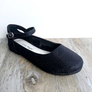 Toddler /Little Girl Glitter Ankle Strap Cut Out Ballet Flat - Black
